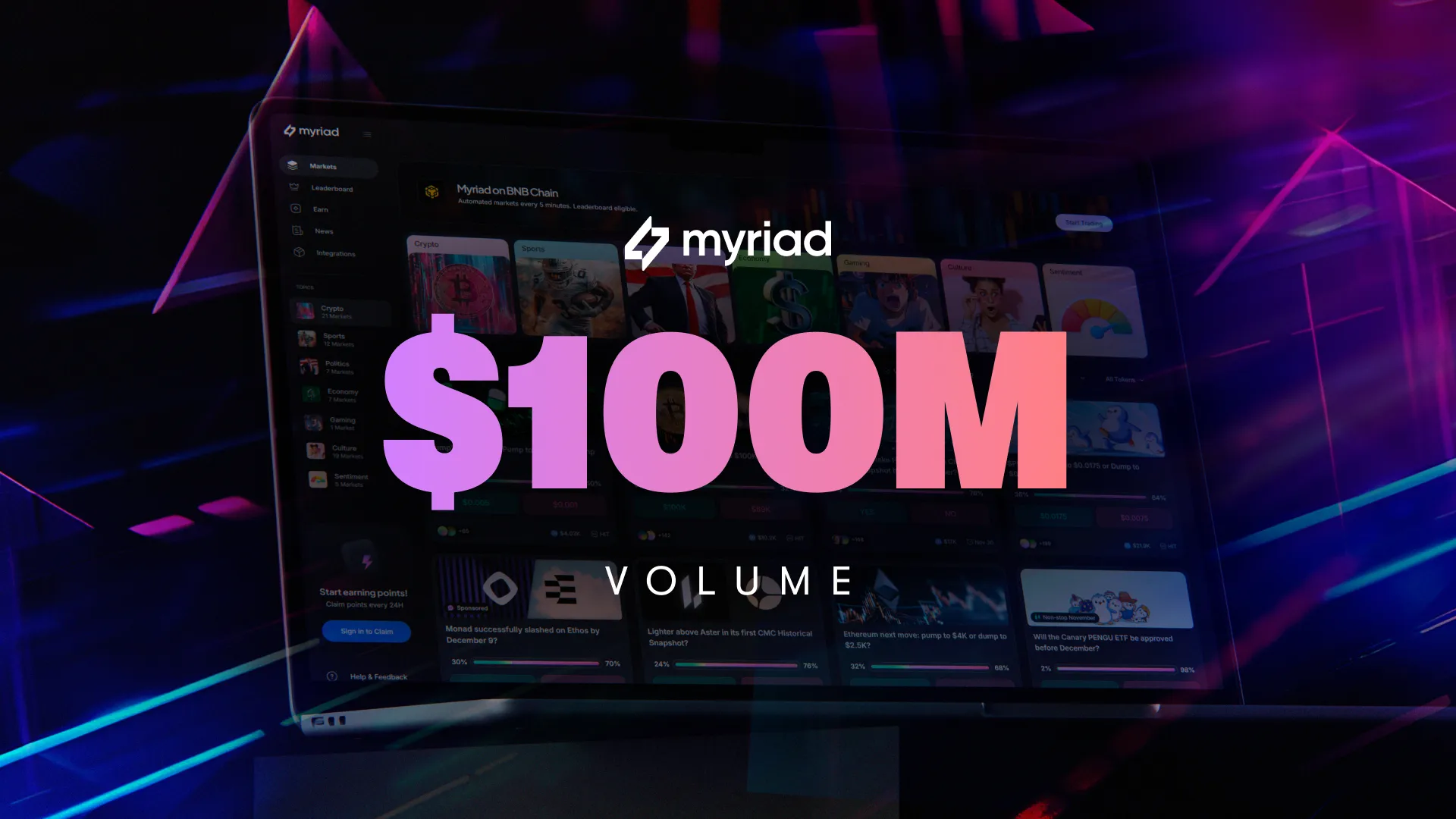 Myriad Achieves $100M in Trading Volume, Accelerating Prediction Markets 10x in Just 3 Months